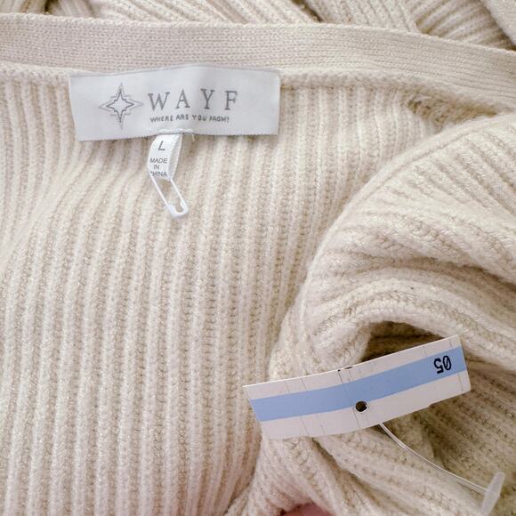 WAYF Ribbed Knit Long Sleeve Tie Wrap Sweater Dress Cream Fall Cozy Size L NWT - Picture 10 of 12